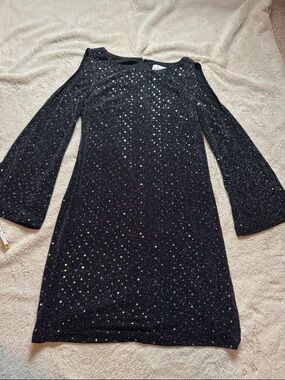 Jessica Howard Black Sparkle Cold-Shoulder Mini Dress